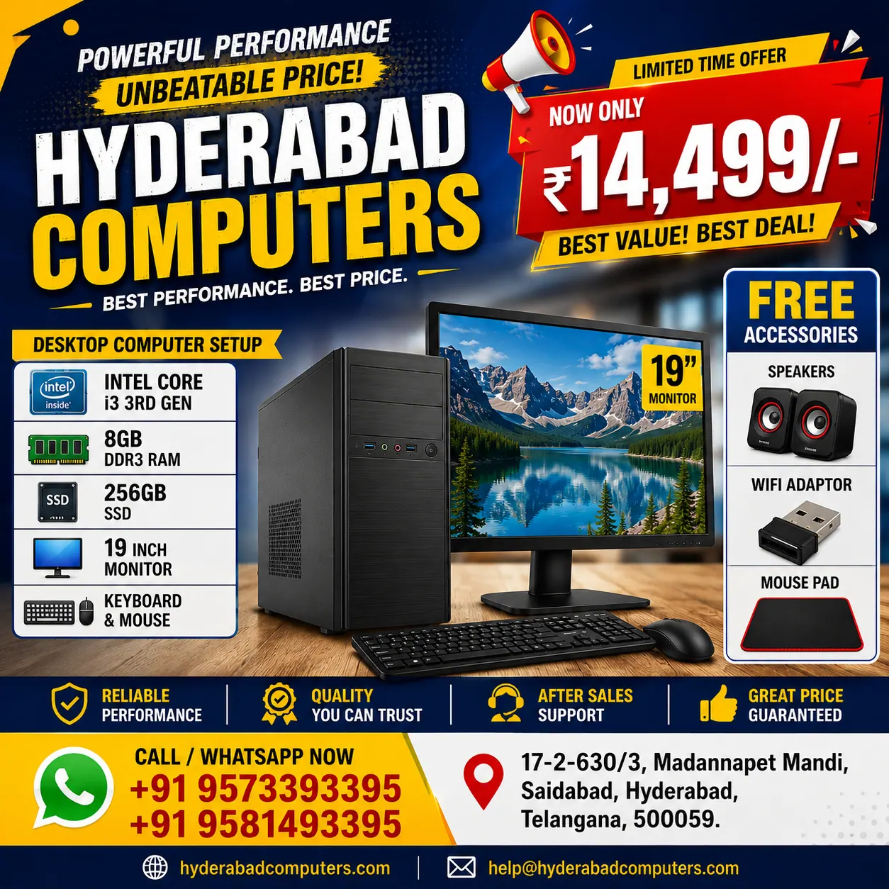 HYDERABAD COMPUTERS COMPLETE PC SET - Core i3 3rd Gen