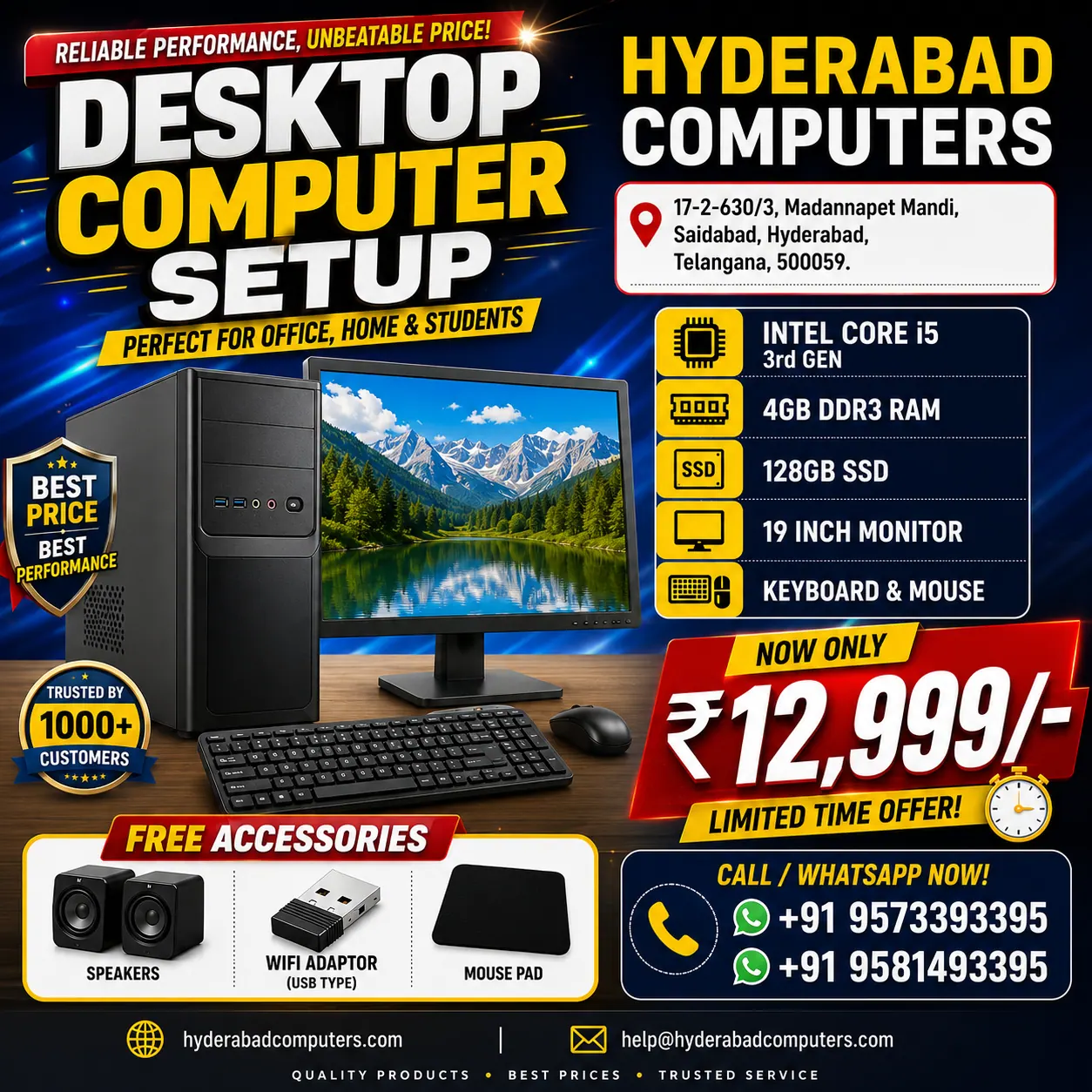HYDERABAD COMPUTERS COMPLETE PC SET - Core i5 3rd Gen