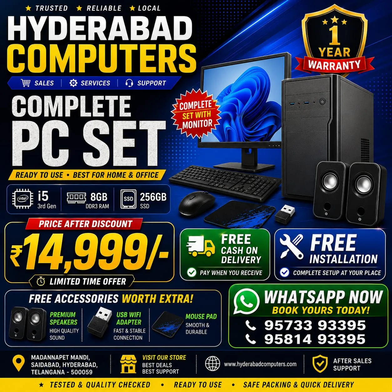 HYDERABAD COMPUTERS COMPLETE PC SET - Core i5 3rd Gen