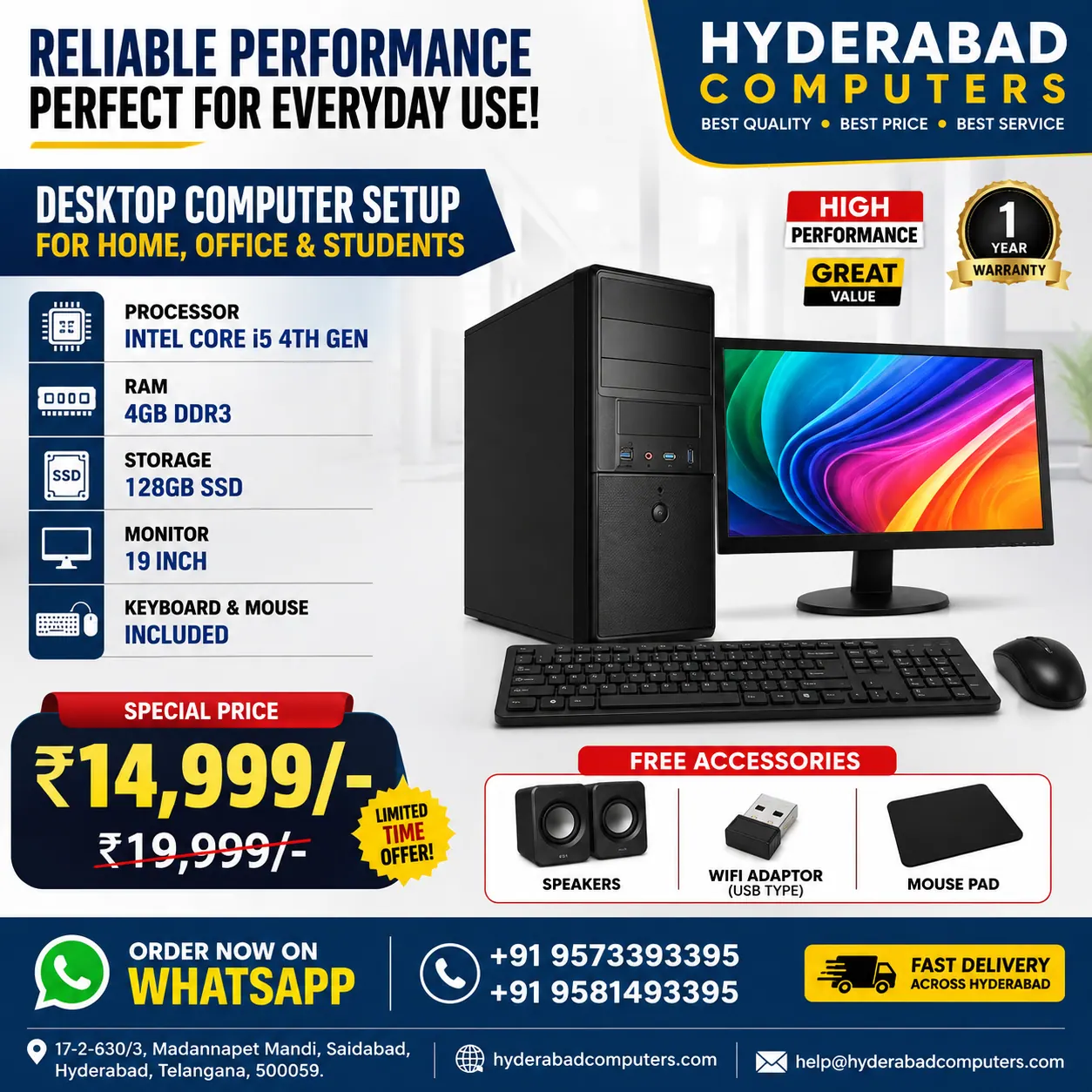 HYDERABAD COMPUTERS COMPLETE PC SET - Core i5 4th Gen