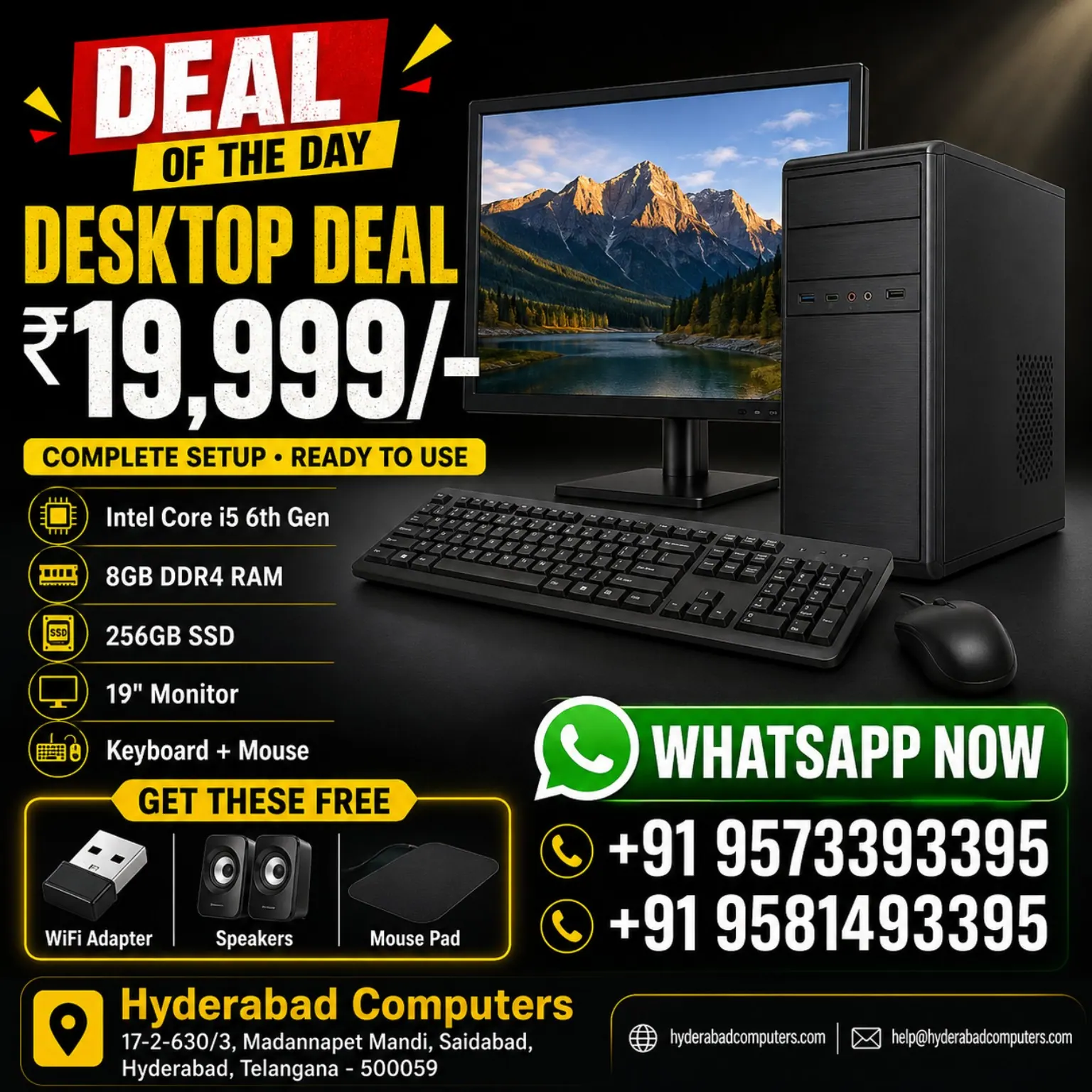 HYDERABAD COMPUTERS COMPLETE PC SET - Core i5 6th Gen