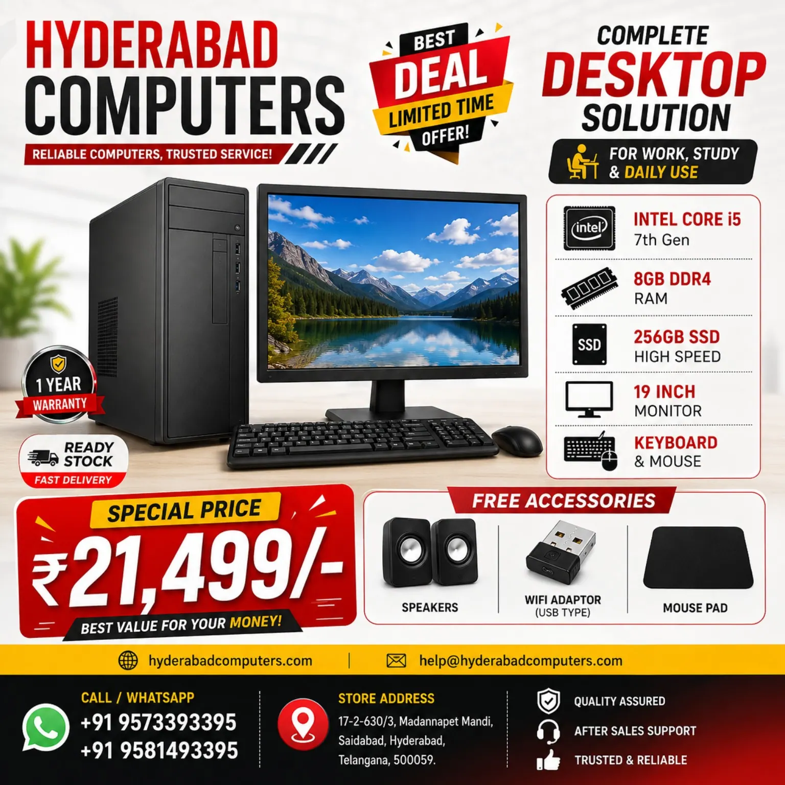 HYDERABAD COMPUTERS COMPLETE PC SET - Core i5 7th Gen